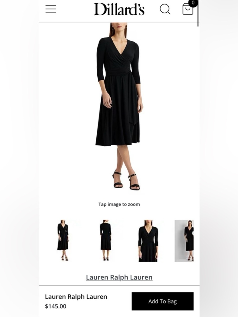 Lauren, Ralph Lauren Black Midi Wrap Dress, 3/4 Sleeve